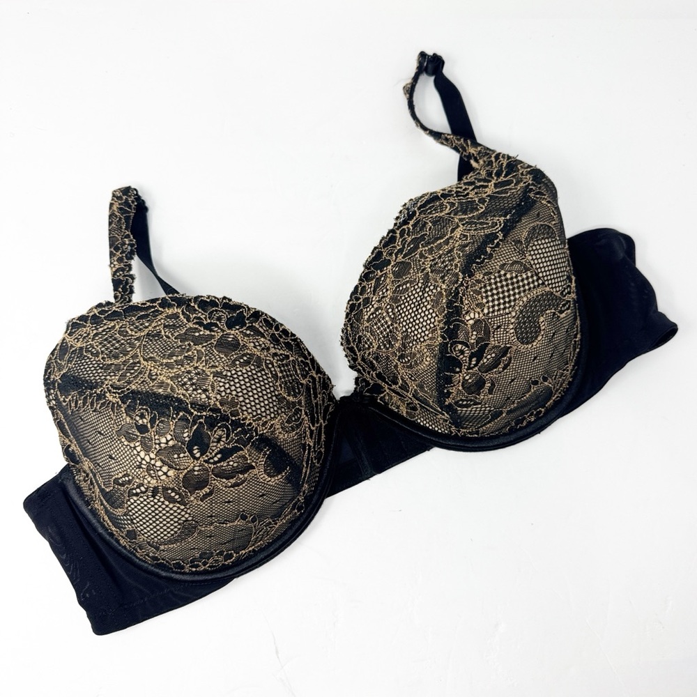 Cacique Lace Underwire Bra Black Gold Size 44C